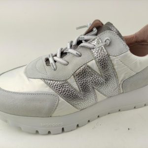 WONDERS sneaker pelle nylon argento