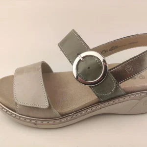 SUAVE sandalo velcri estraibile pelle beige verde